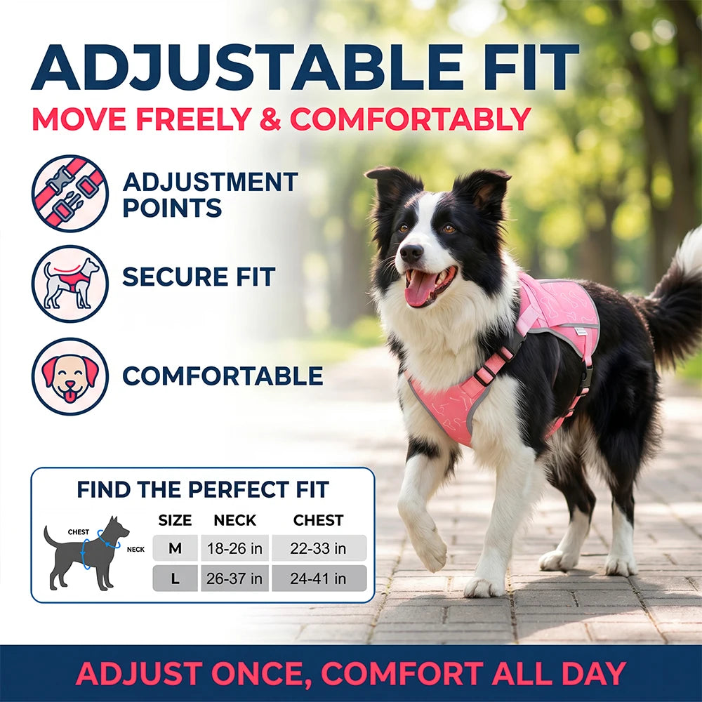 Pink I YAN dog cooling vest harness with four ice packs, providing over 180 minutes of cooling for large dogs.