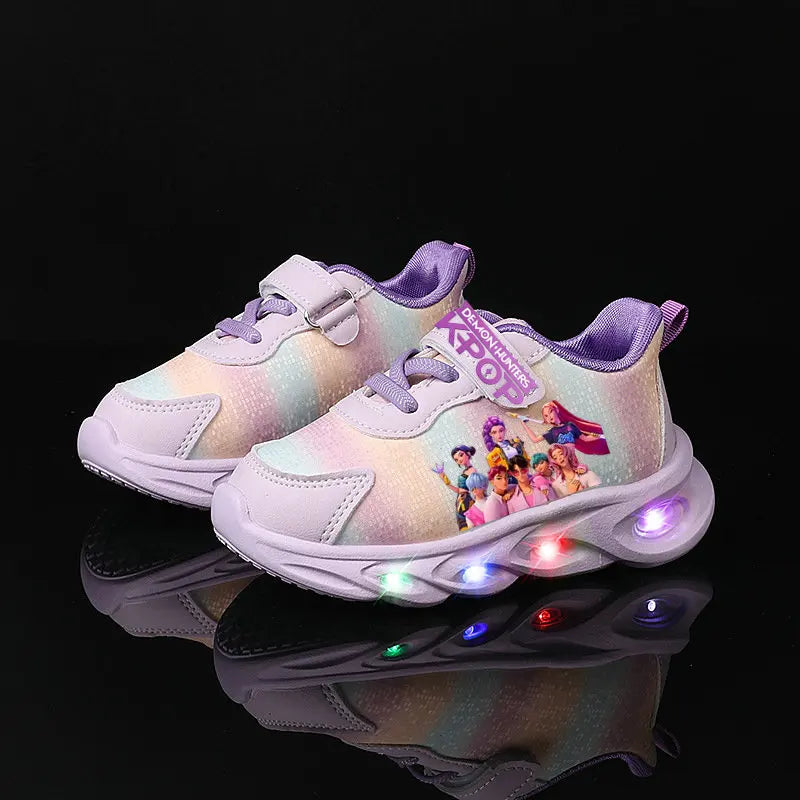 Kpop Demon Hunter Kids LED Light Casual Shoes Boys Cute Cartoon Glowing Sneakers Children Soft Bottom Anti Slip Sports Shoes
