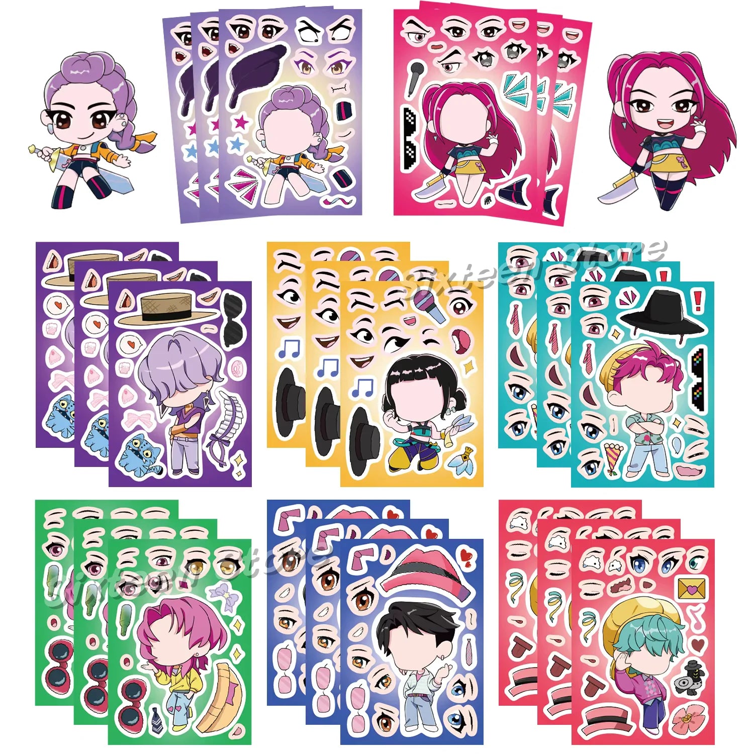 Hot K-pop Birthday Party Favors Cartoon Kids Gift -Reusable Straw Stamp sticker Bracelet Keychain Pin Badge Game Reward Souvenir
