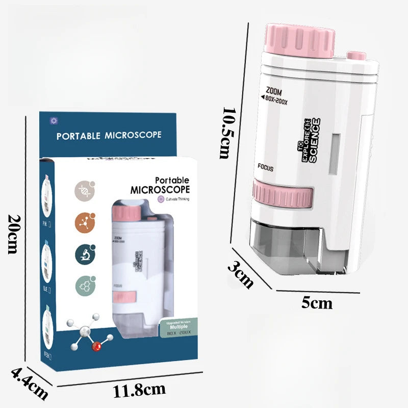 80X-200X Pocket Microscope Electric Mini Microscope with LED Light High Definition Children Microscope for Observation Learning