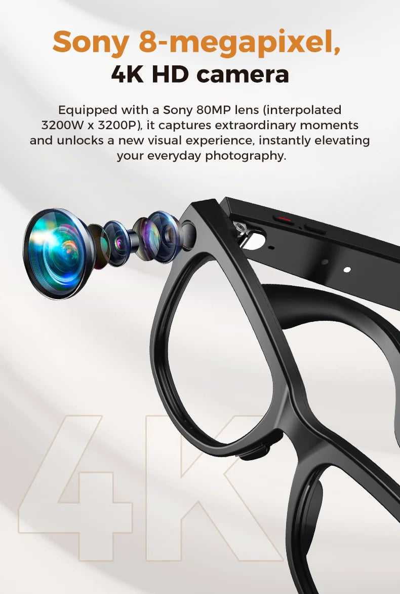 2026 Smart AI Glasses 4K 800W Camera 3600mAh Power Bank 32GB Memory 120+ Translation ChatGPT Music Photos &Video Sunglasses Men