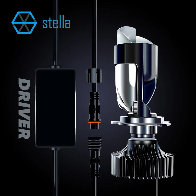 Stella New Auto Lamp Mini Lens LED H4 Bulbs Headlight for Cars High Beam Low Beam Projector Turbo Fan 6000k White Color Lighting