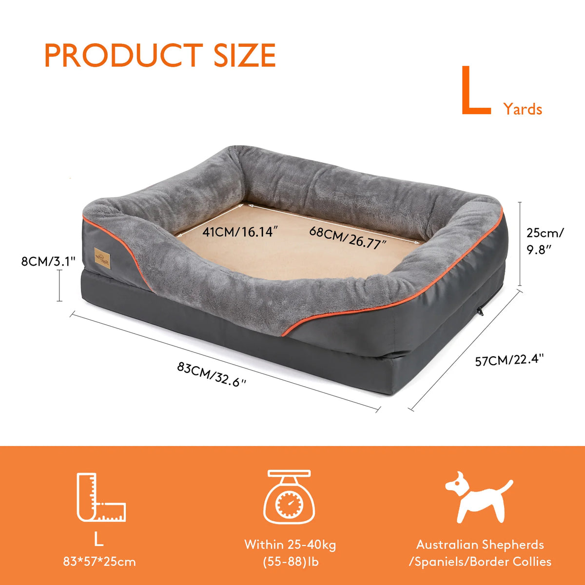 Large I YAN dog bed with soft fleece cover, waterproof, washable, anti-allergy, and warm for comfortable pet rest.