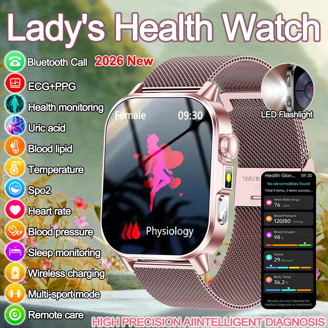 2026 New ECG + PPG Smart Healthy Diagnosis Surveillance Women Body Analysis Blood Pressure Lipid Uric Acid Health SmartWatch Men