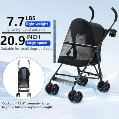 Lightweight I YAN pet stroller with mesh ventilation, foldable design, and cup holder for comfortable pet travel.