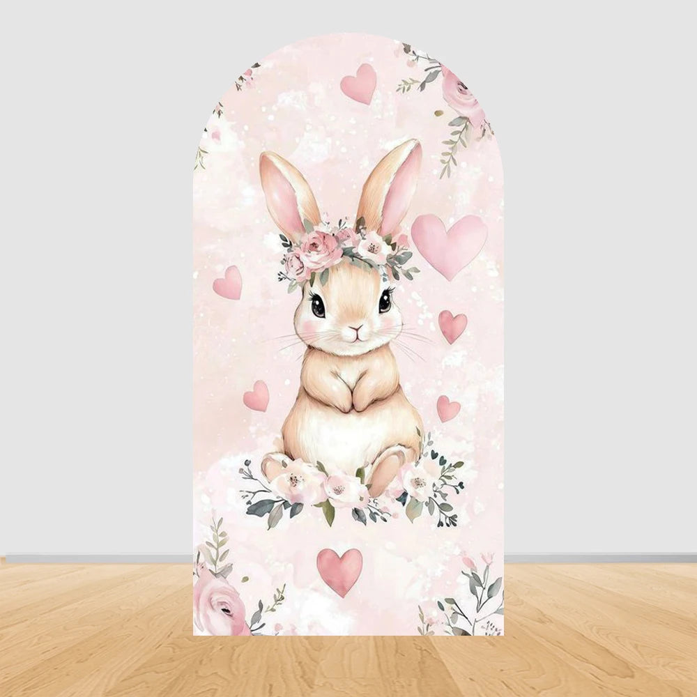 Easter Bunny Rabbit One Birthday Arch Backdrop Cover Pink Dress Floral Bowknot Sweetheart Girl Cake Party Decor Photo Wall