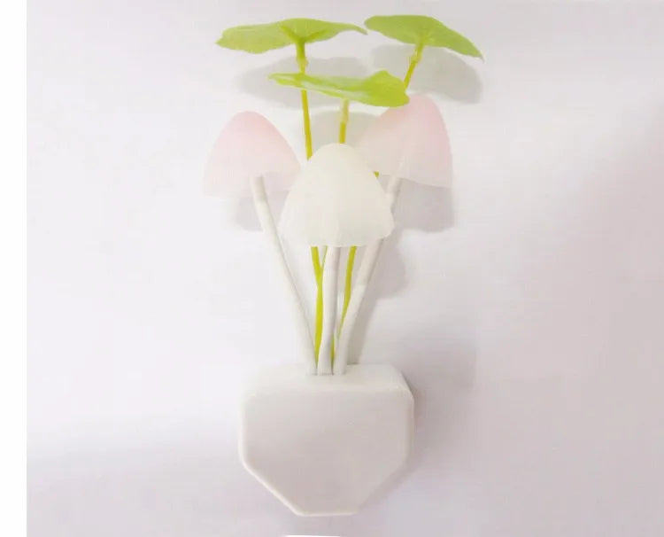 Colorful mushroom night light by I YAN with EU and US plugs, LED sensor lamp, 220V, featuring three vibrant LED bulbs.