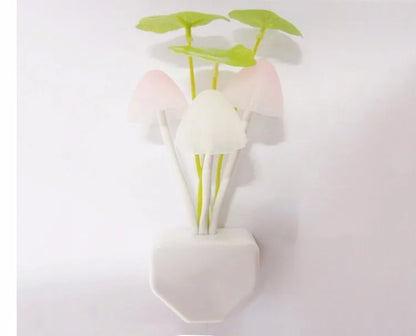 Colorful mushroom night light by I YAN with EU and US plugs, LED sensor lamp, 220V, featuring three vibrant LED bulbs.