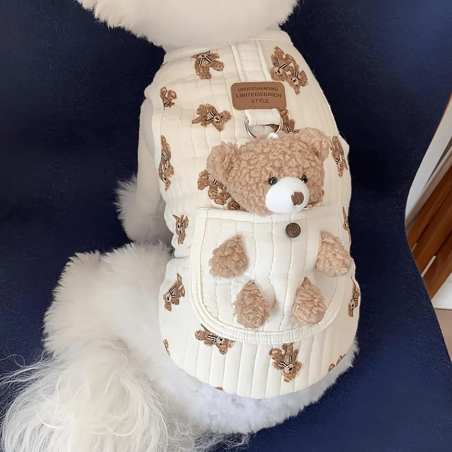 Cute Pet Apparel Plush Bear Pattern Sleeveless Dog Clothes for Small Puppy Kitten Pullover Soft Skin-Friendly