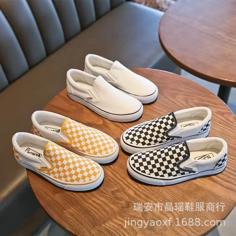 Children Spring Autumn Canvas Shoes Girls One Foot Slip on Shoes Kid Shoes Boys Soft Soled Comfortable Checkerboard Casual Shoes