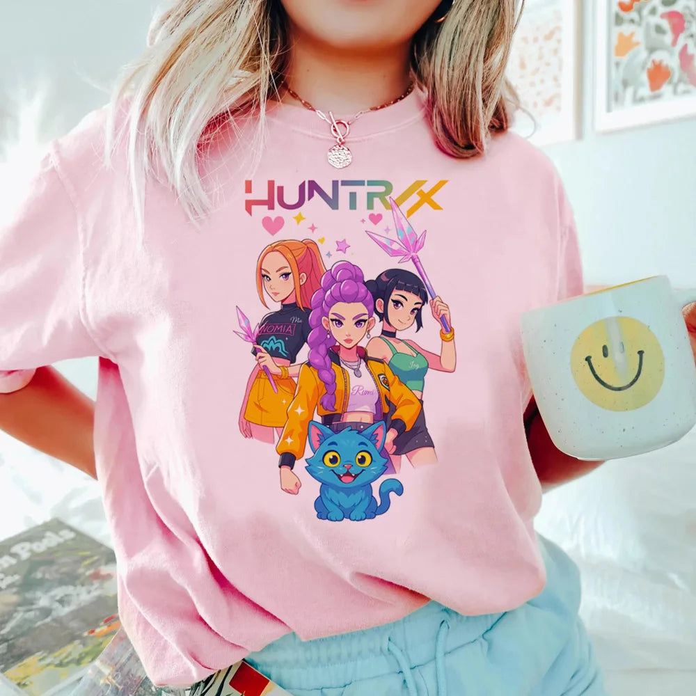 Anime KPop Demon Hunters T-shirt Tops for Children Casual Loose Girl Boy Clothing Round Neck Short Sleeve Street Style T-shirts