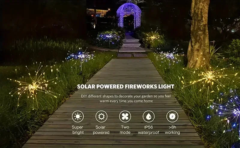 200LEDs Solar Fireworks Lights Outdoor Waterproof Solar Garden Lights 8 Lighting Modes With Remote Control Decorations Light