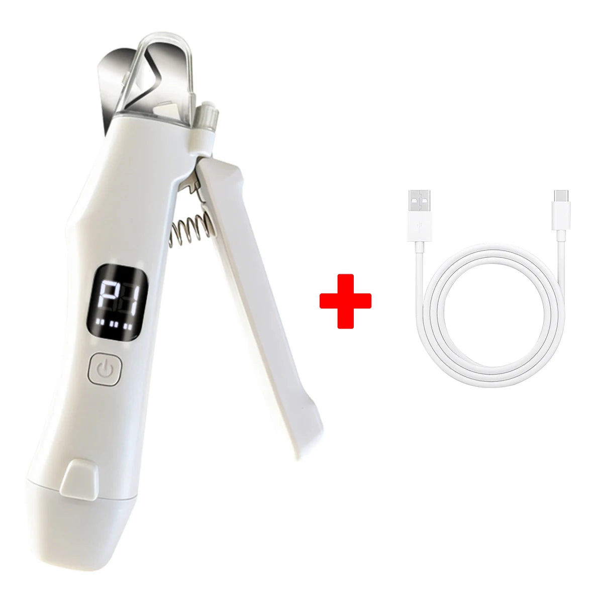 I YAN 2-in-1 electric pet nail trimmer with LED lights, suitable for small to large dogs and cats, showing the grinder and LED display.