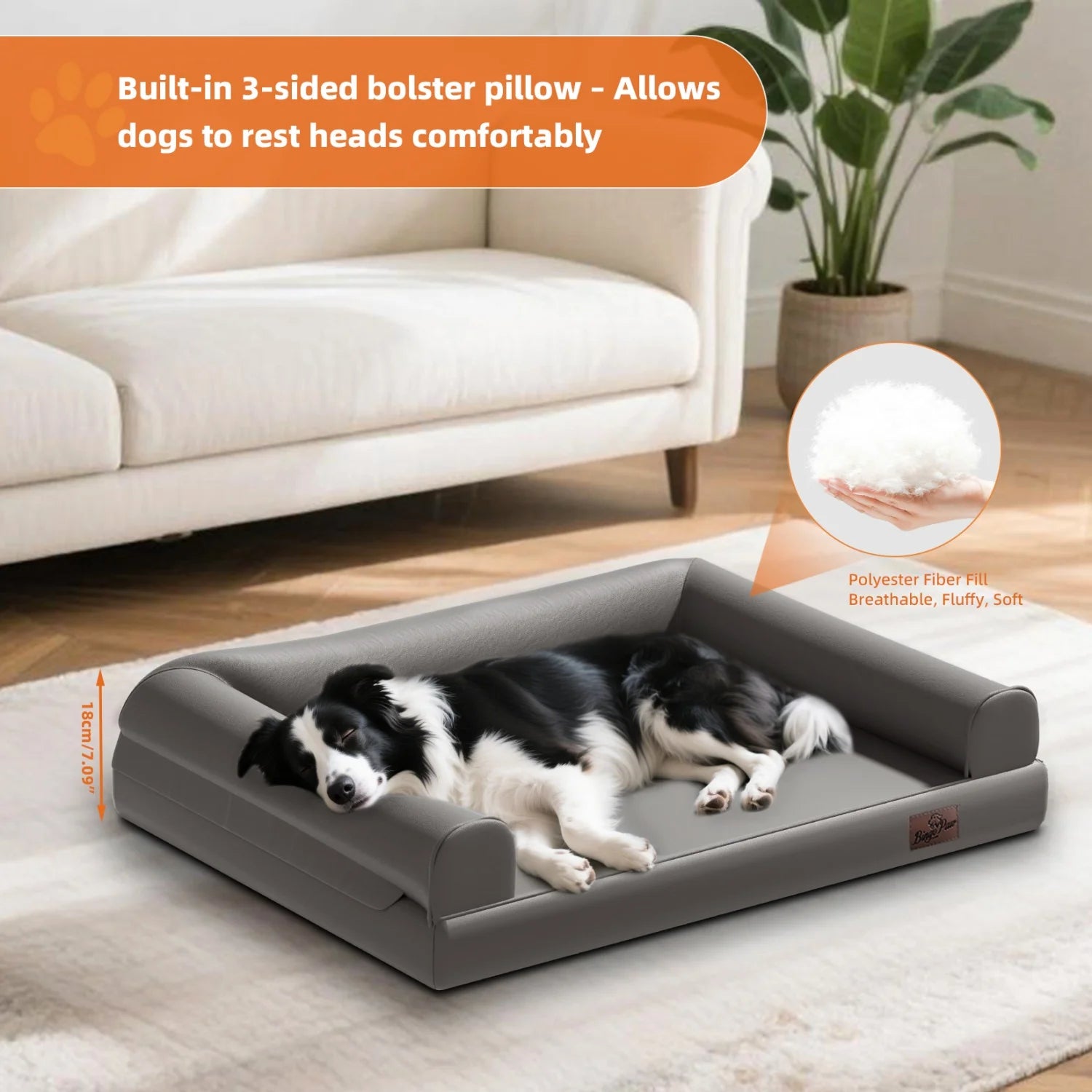 M-2XL Indoor Orthopedic Dog Bed with Supportive Base Bolster Pillow Pet Lounge Bed Sofa Microfiber Leather Cover for All Breed