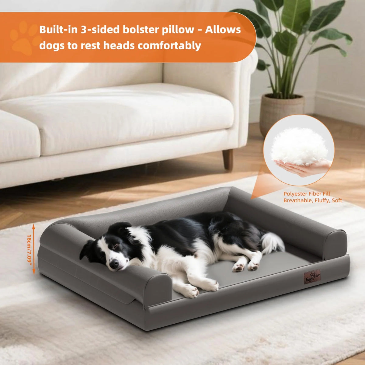 I YAN M-2XL indoor orthopedic dog bed with microfiber leather cover, supportive bolster pillow, ideal for all breed sizes.