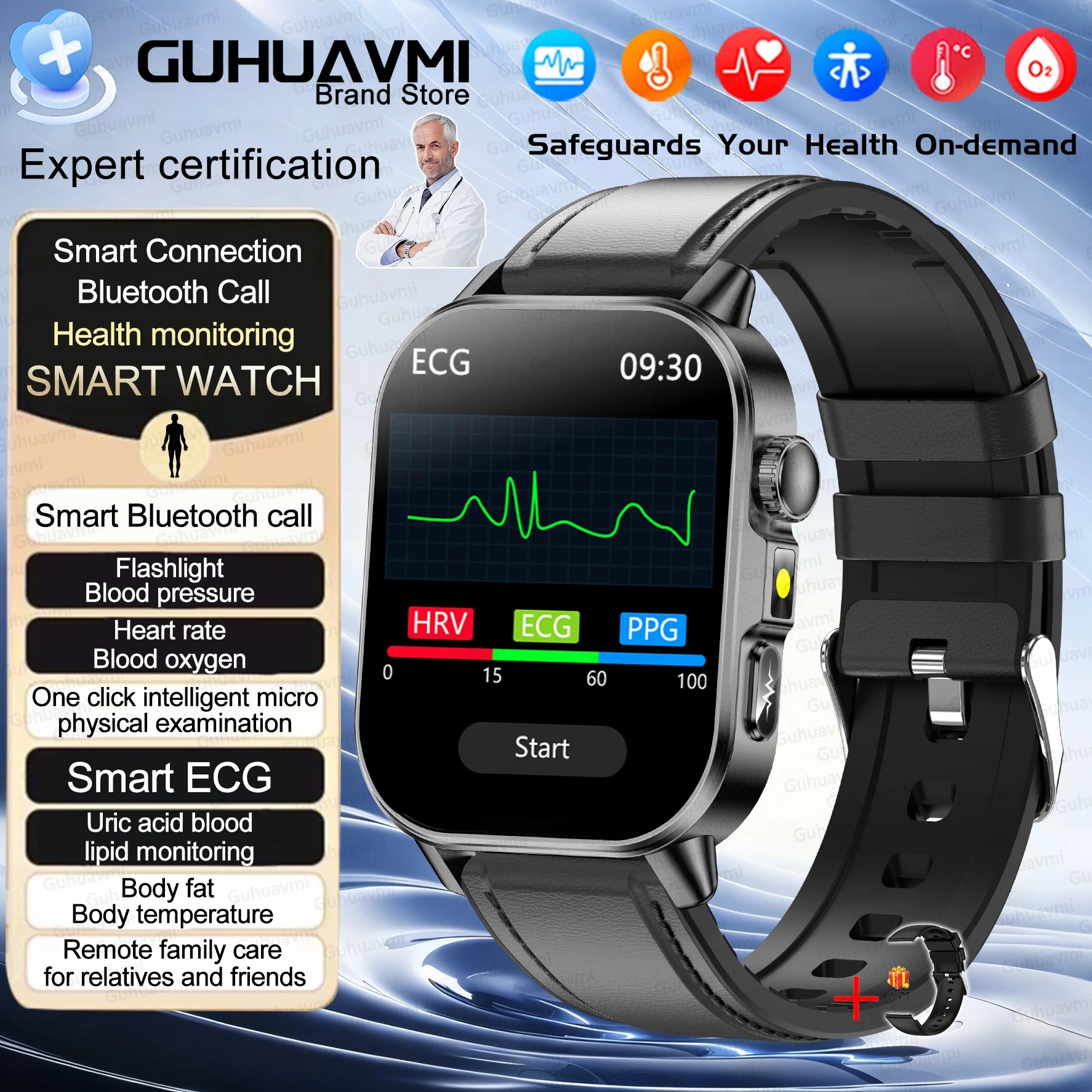 2026 New ECG + PPG Smart Healthy Diagnosis Surveillance Women Body Analysis Blood Pressure Lipid Uric Acid Health SmartWatch Men