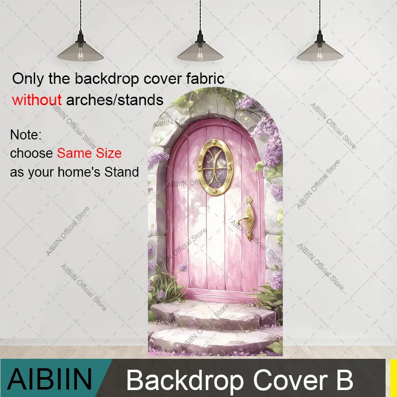 Butterfly Fairy First Birthday Arch Backdrop Cover Mushroom House Door Pink Floral Wonderland Girl Cake Baby Shower Party Decor