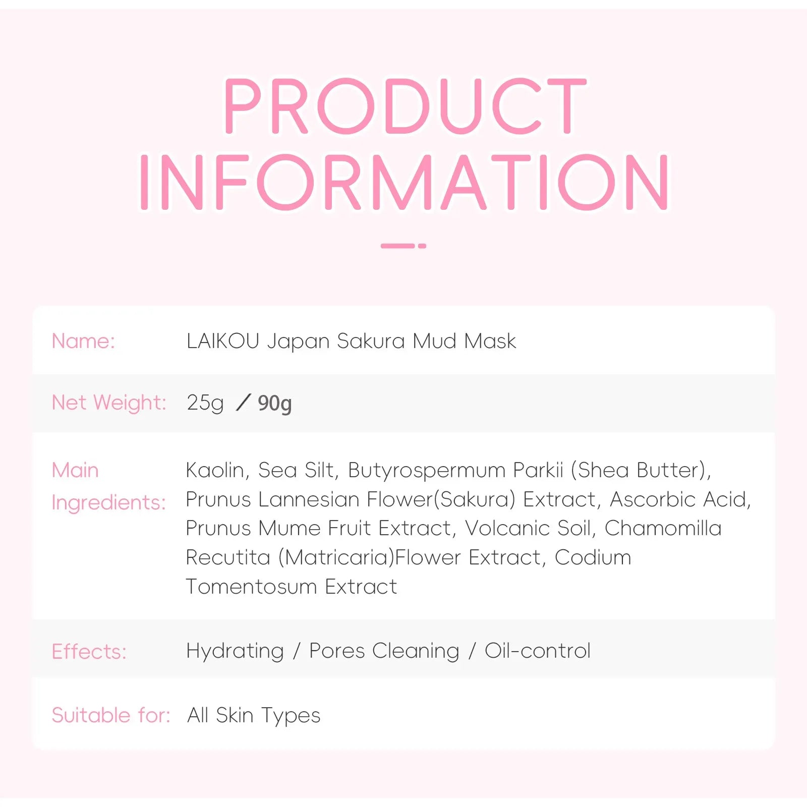 LAIKOU Sakura Clay Mask 25g/90g Deep Cleansing Oil Control Blackhead Removal Moisturizing Brightening Facial Skin Care