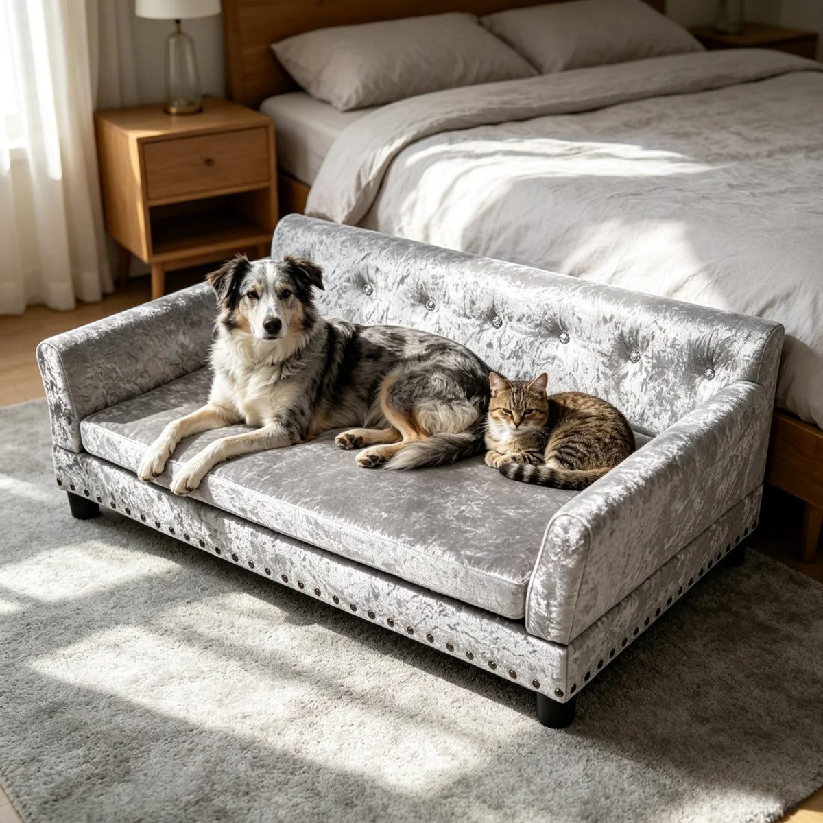 Extra large I YAN dog sofa couch bed with elevated design, removable sponge cushion, perfect for medium to large dogs.
