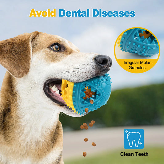 I YAN dog chew toy with leaking food balls, grinding teeth sound ball, interactive pet toy for cleaning and training dogs.