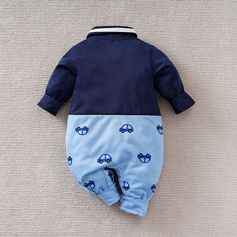 0-36MSpring and autumn newborn animal pattern imitation denim jumpsuit baby boys cotton
