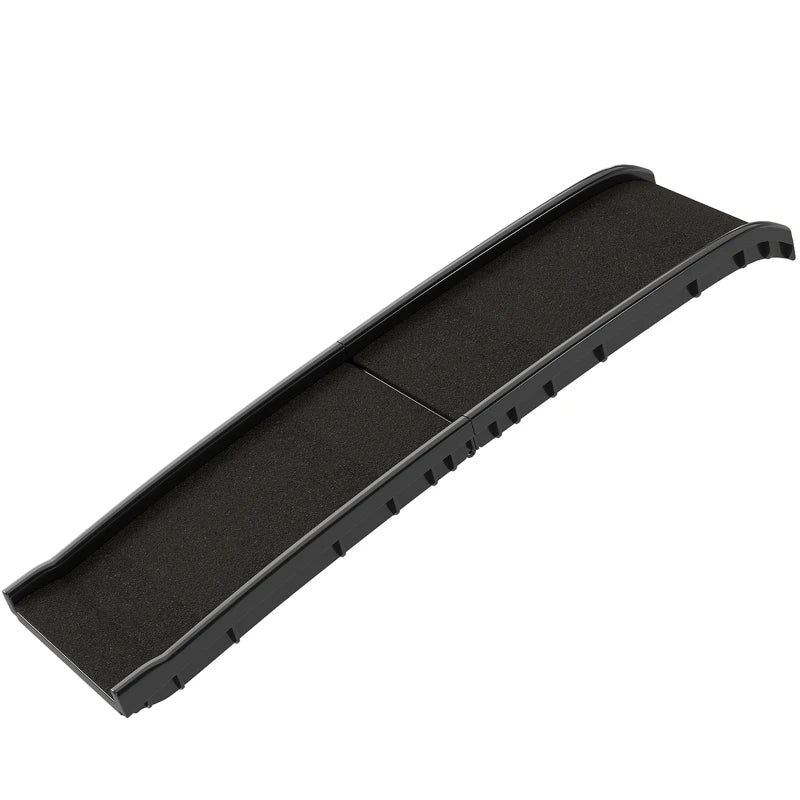 Foldable dog car ramp by I YAN, 61-inch extra-long gentle slope designed for SUVs and high beds, shown in use.