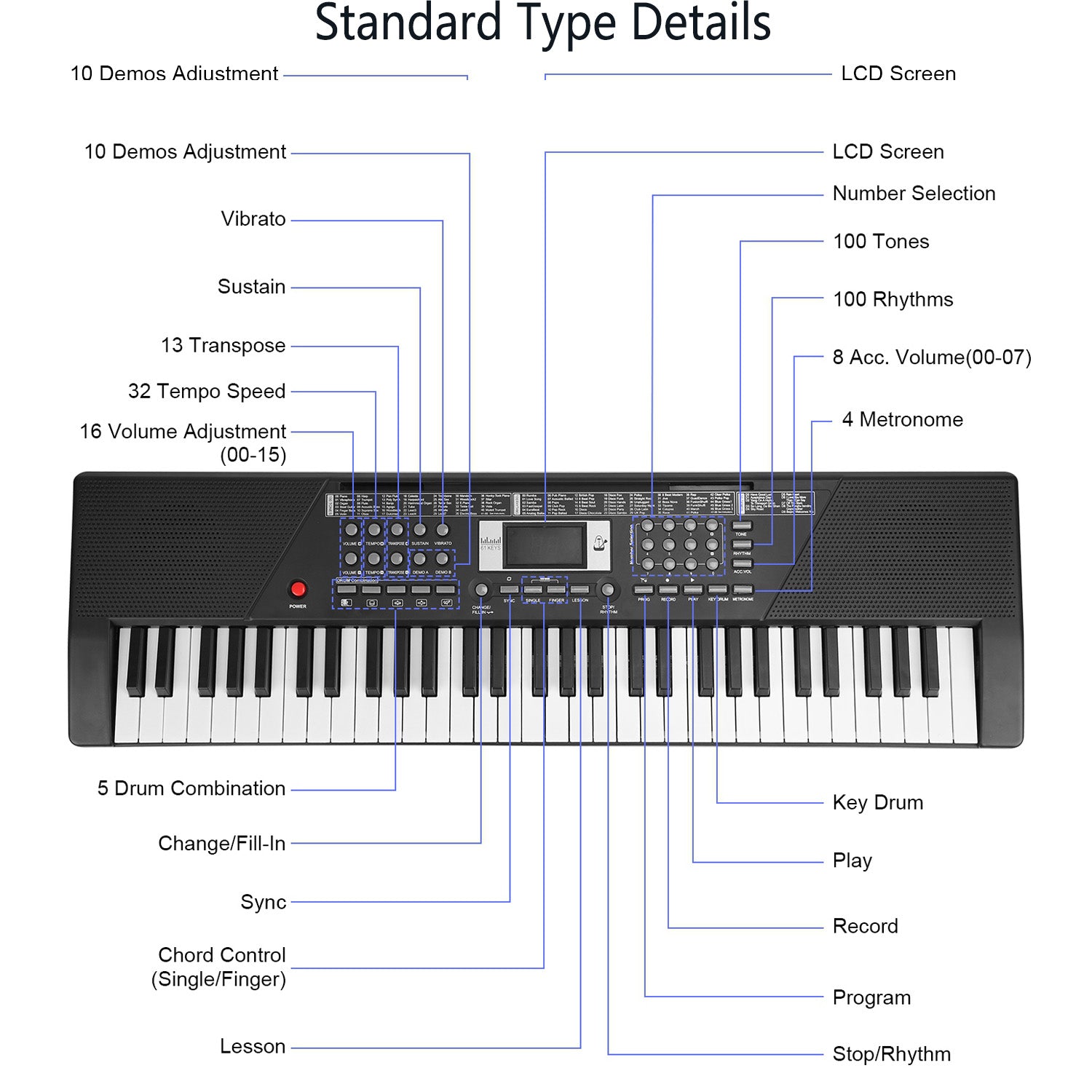 I YAN 61-key digital music keyboard with microphone stand for kids, featuring colorful keys and interactive electronic musical instrument.
