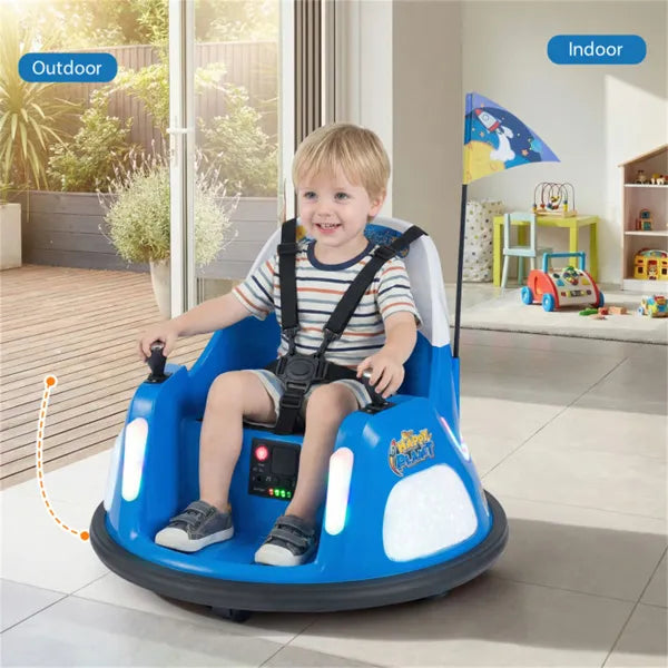 Blue 5-point seat belt kids bumper car with flashing lights and music, ride-on toy for children, safe at 0.7-1.2 MPH by I YAN