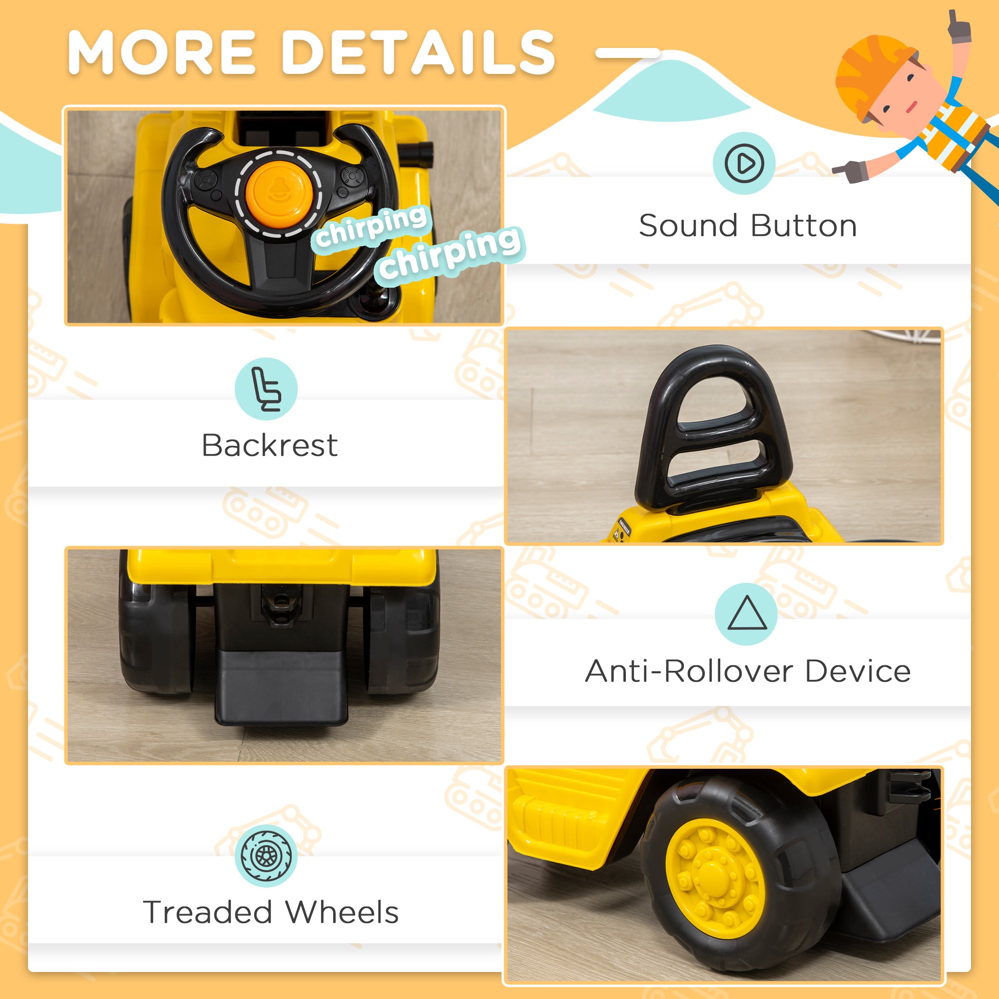 I YAN Sit and Scoot ride-on forklift toy for kids, featuring under-seat storage and realistic construction toy design.