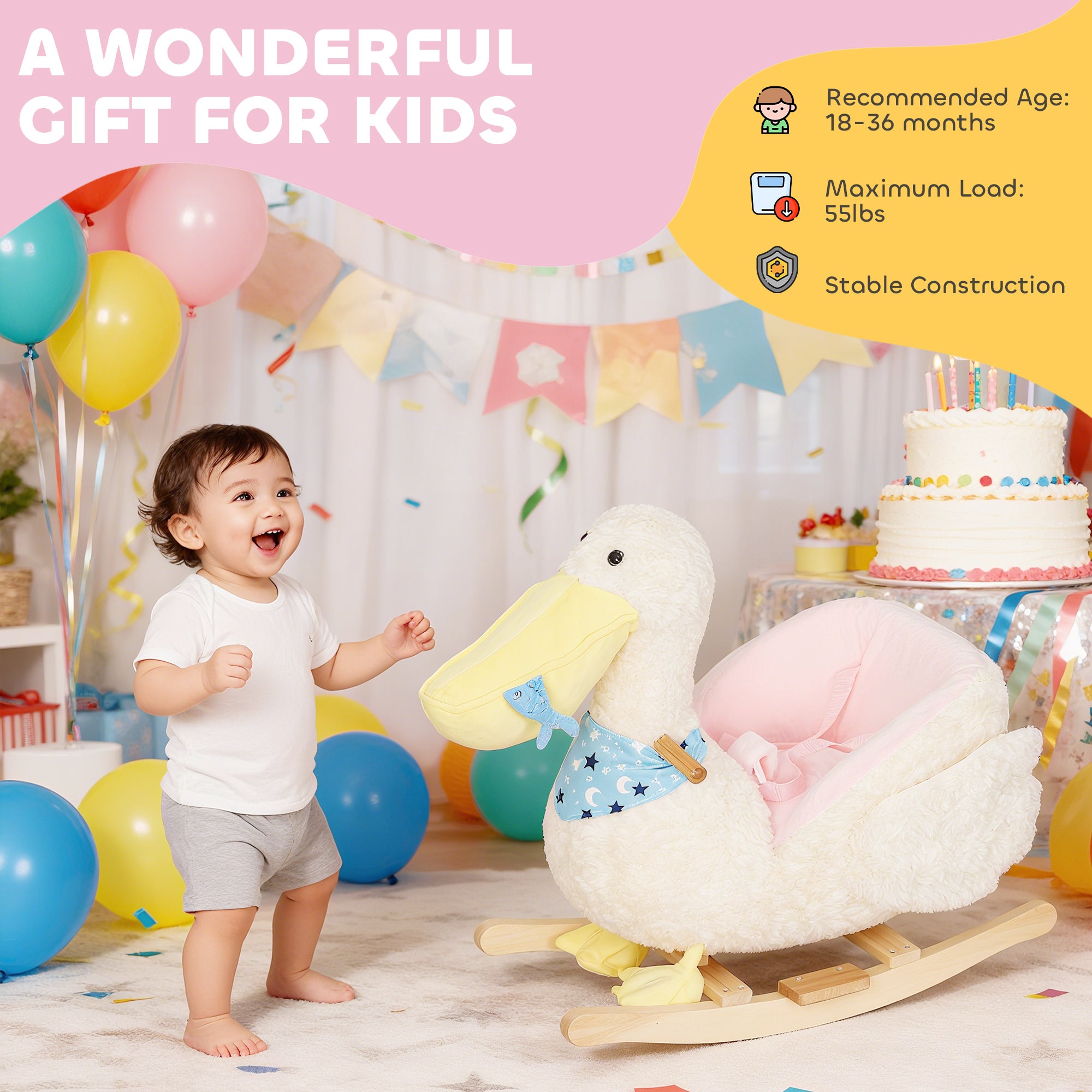 White I YAN baby rocking horse for toddlers, featuring a realistic duck sound and kid-friendly design for ages 18-36 months.
