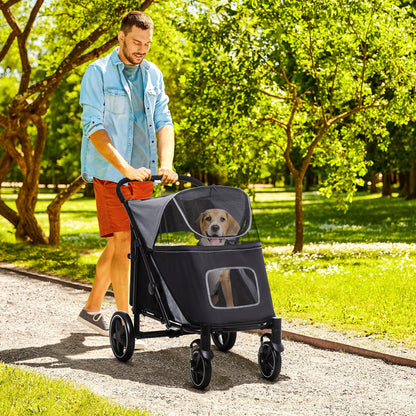 I YAN large dog stroller with mesh window, shock absorption wheels, and one-click fold for pets up to 66 lbs.