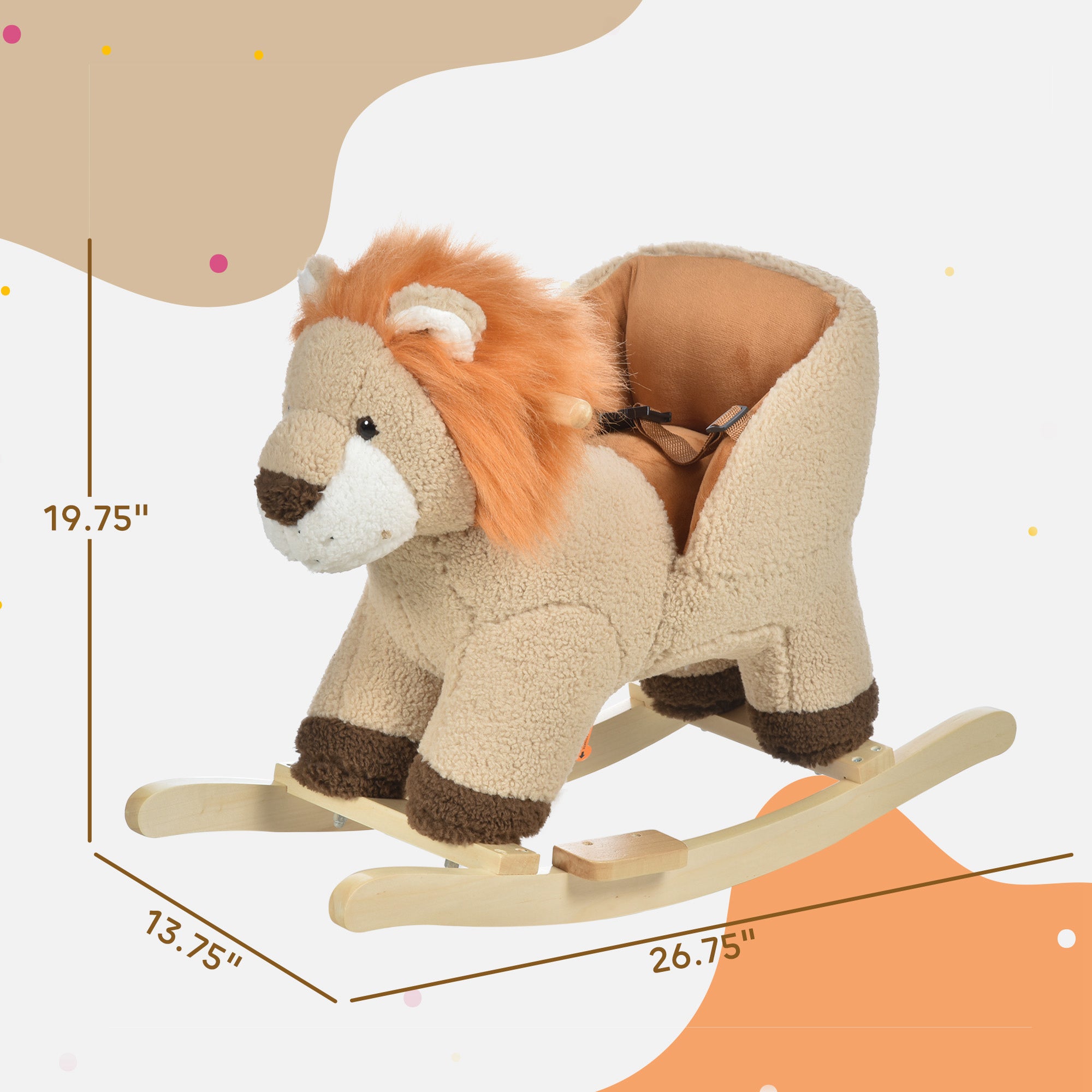 I YAN plush baby rocking horse lion with sound, wooden toddler rocker for children aged 18-36 months, soft stuffed animal toy.