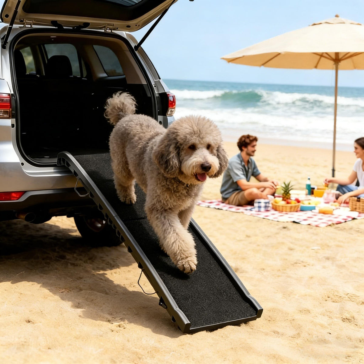 Foldable I YAN dog car ramp, 61-inch extra-long gentle slope for SUVs and high beds, lightweight and easy to use.