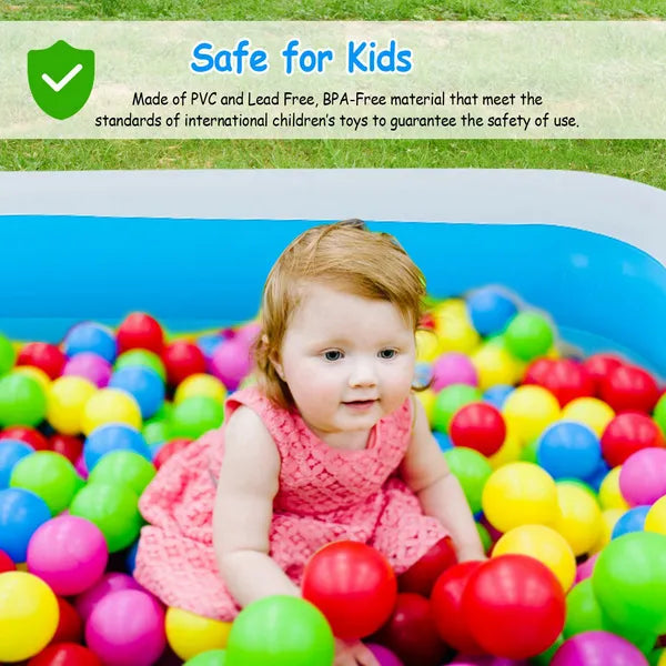 Large inflatable family swimming pool by I YAN, 120×72 inches, suitable for kids and adults, filled with water and set up outdoors.