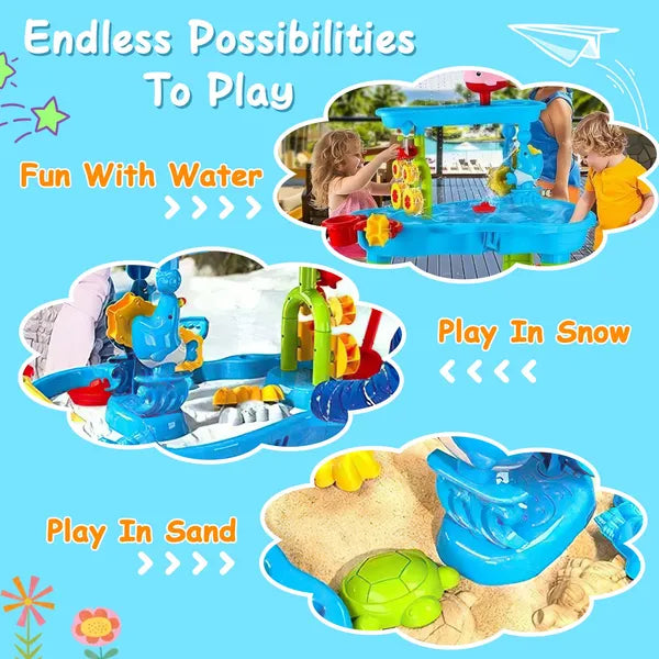 I YAN kid sand and water table for toddlers, featuring rain showers and sensory play for children aged 3-6 years old.