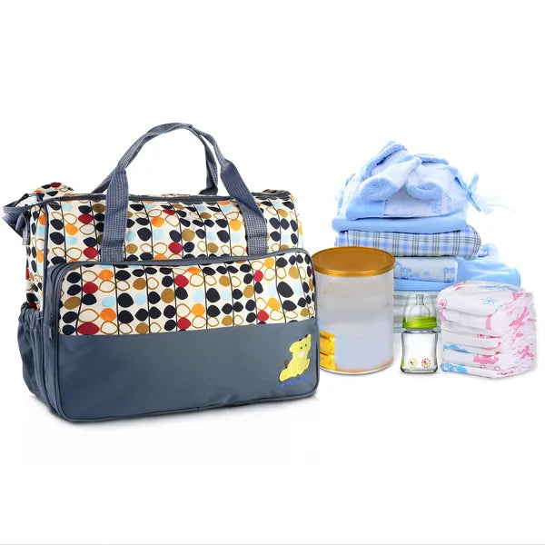 Set of five I YAN baby nappy diaper bags with shoulder straps, changing pad, insulated pockets, and travel tote design.