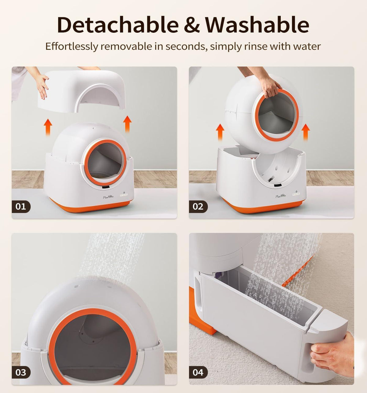 I YAN 60L self-cleaning cat litter box with smart app control, auto odor removal, and multi-cat tracking in a modern design.