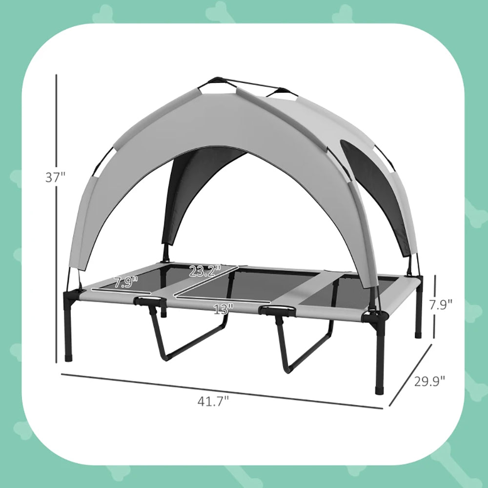Elevated I YAN outdoor dog bed with canopy for large dogs, featuring a raised pet cot for outdoor comfort and shade.