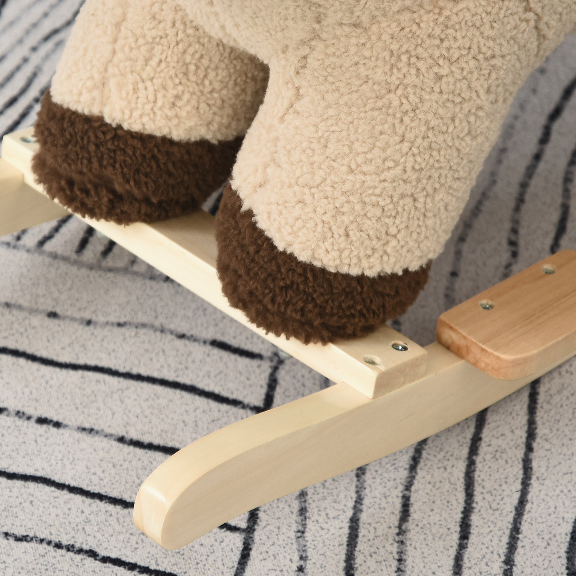 Plush stuffed wooden baby rocking horse lion with sound for toddlers aged 18-36 months, designed by I YAN.