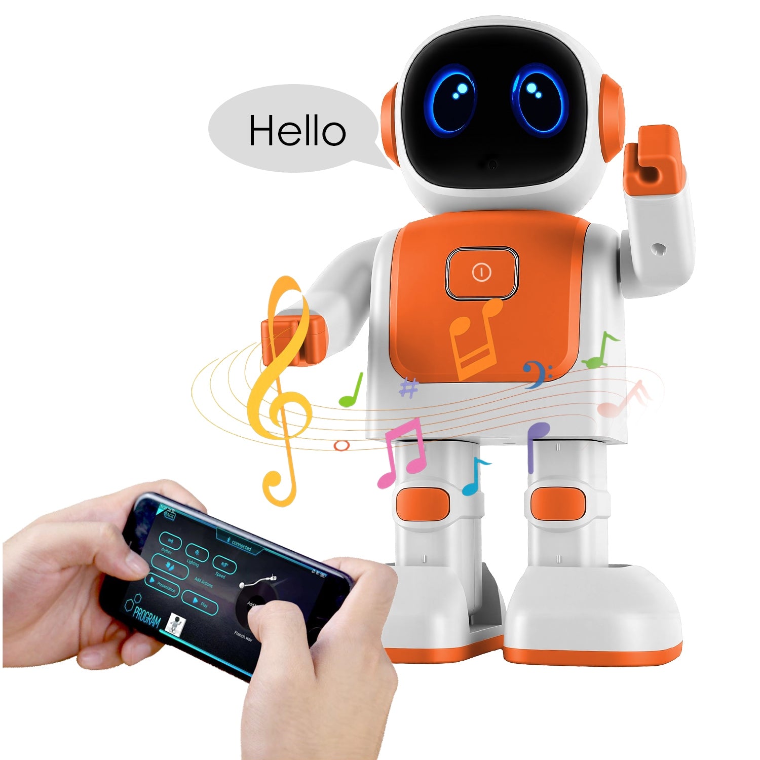 I YAN AI dancing robot toy with Bluetooth music, voice assistant, colorful lights, and moving dance features.
