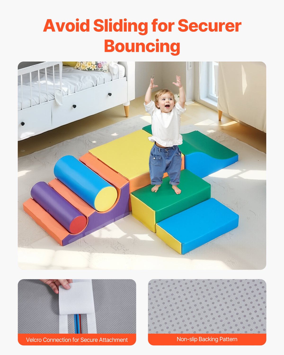 Colorful foam climbing blocks set for toddlers and preschoolers by I YAN, featuring seven soft, safe climbing toys for active play.