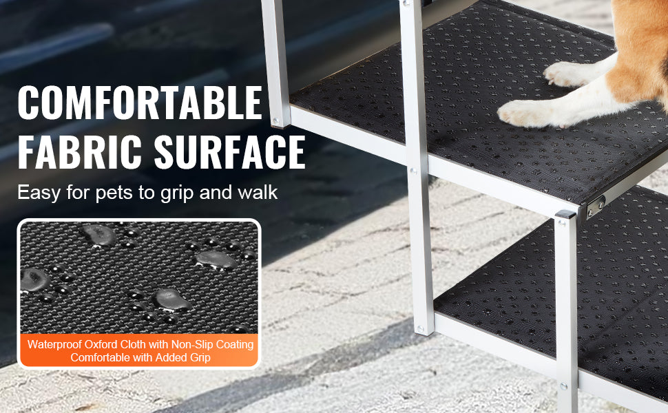 I YAN SucceBuy folding aluminum dog stairs for cars, portable pet steps suitable for SUVs and trucks, supports up to 150 lbs.