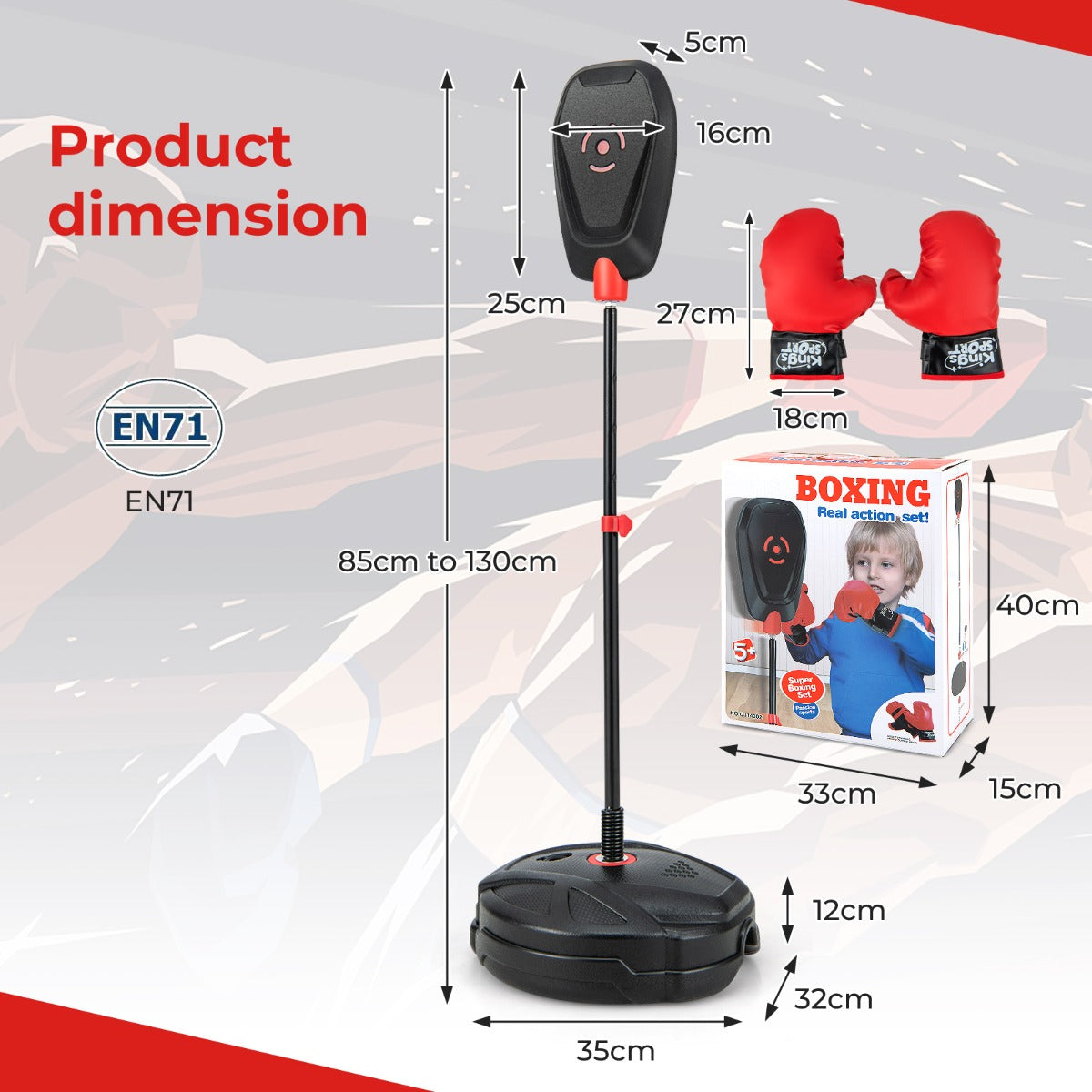 Inflation-free boxing set for kids by I YAN, includes punching bag and gloves with quick rebound design for ages 5 and up.