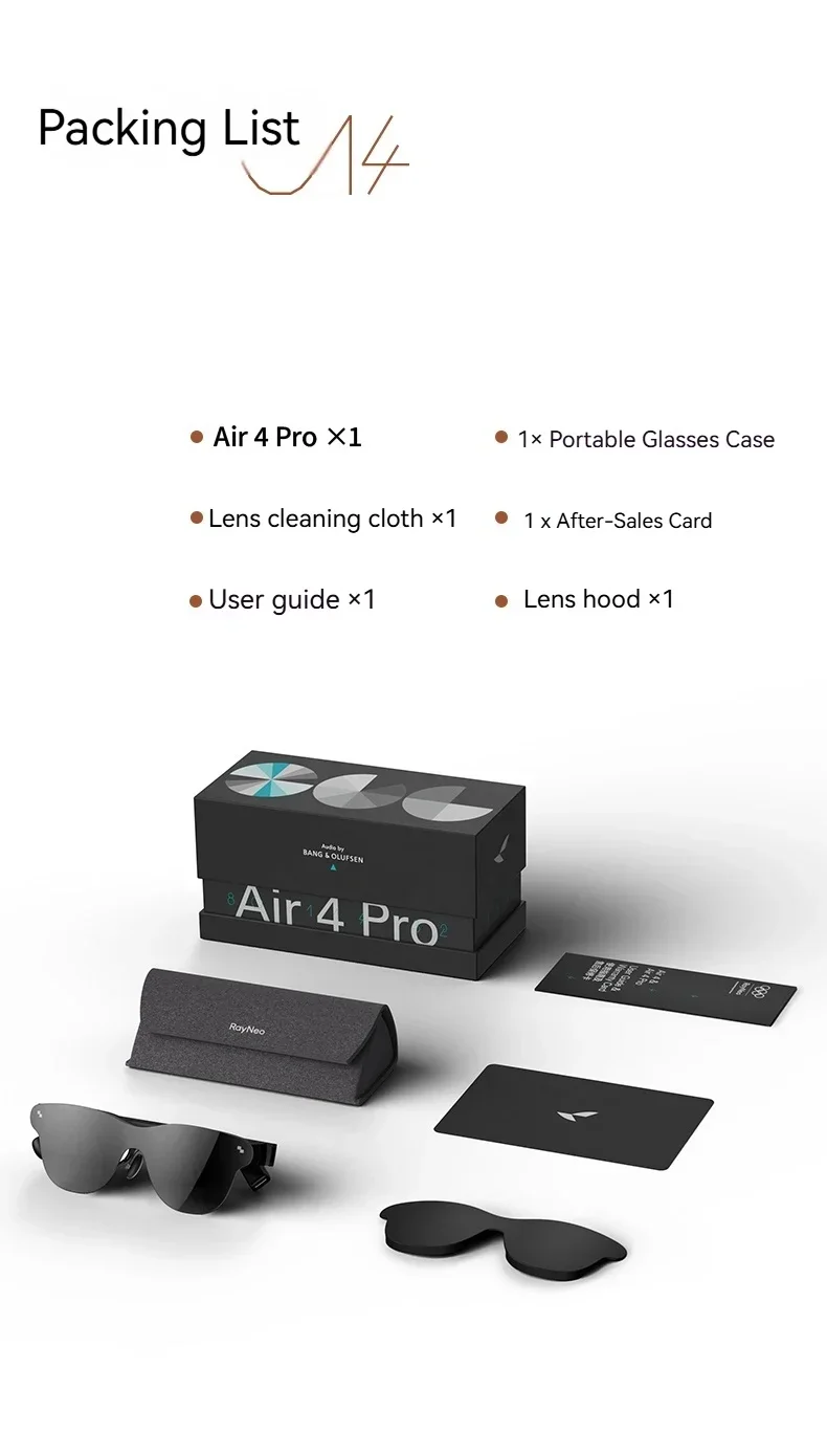 RayNeo Air 4 Pro smart AR glasses Supports HDR10 3840Hz 4 speakers 1200 nits Micro-OLED dual-layer screen AR glasses